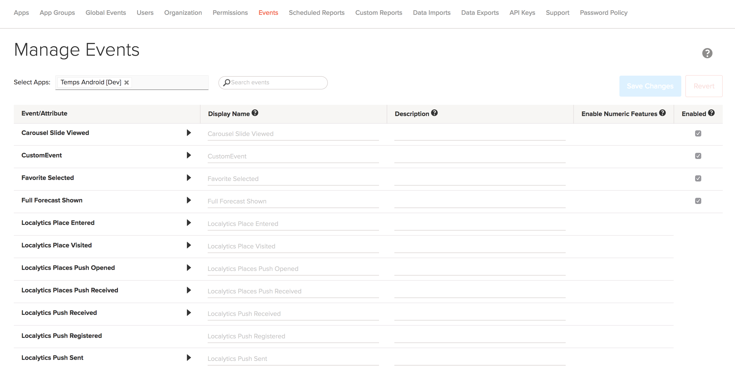 Manage events