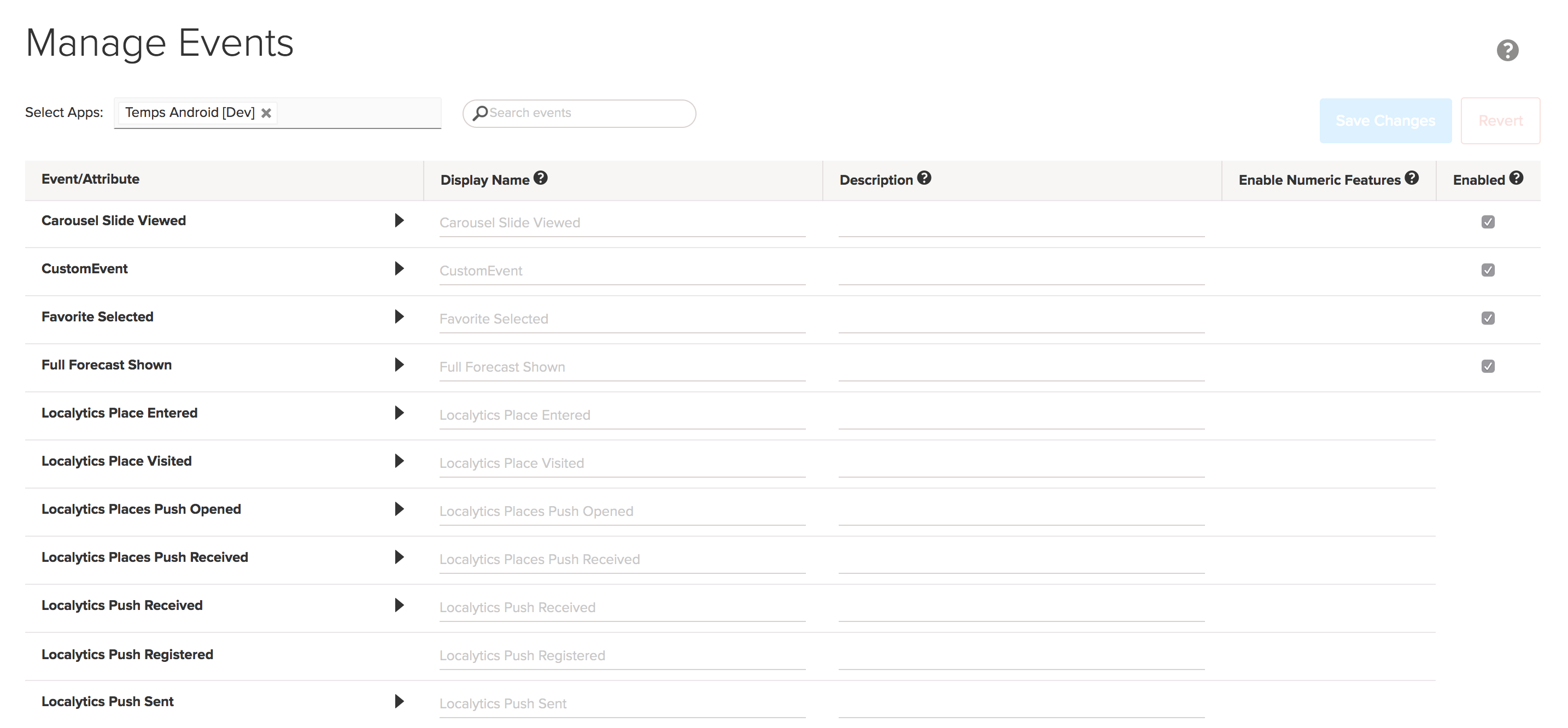 Manage events and  event attributes