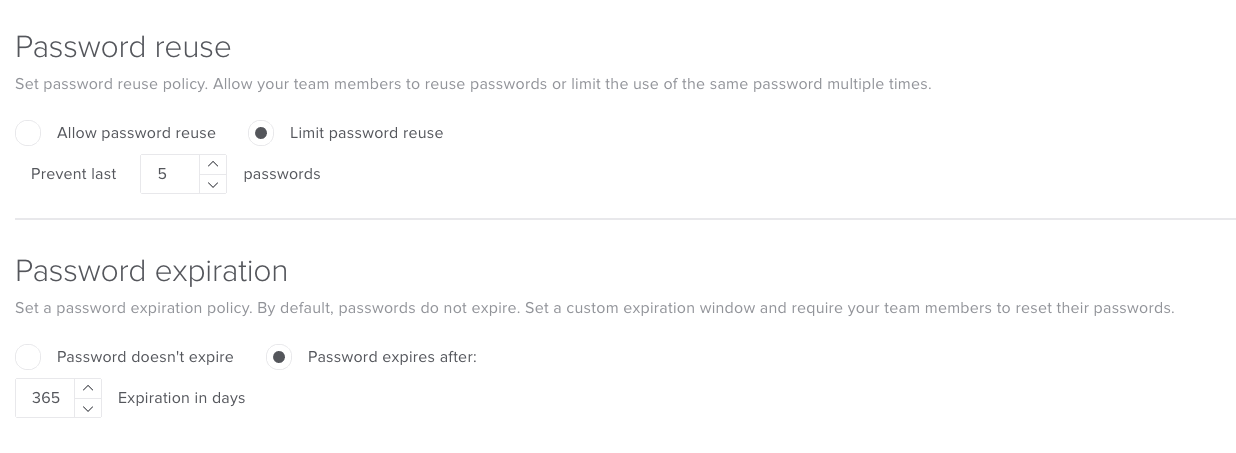 Password reuse and expiration