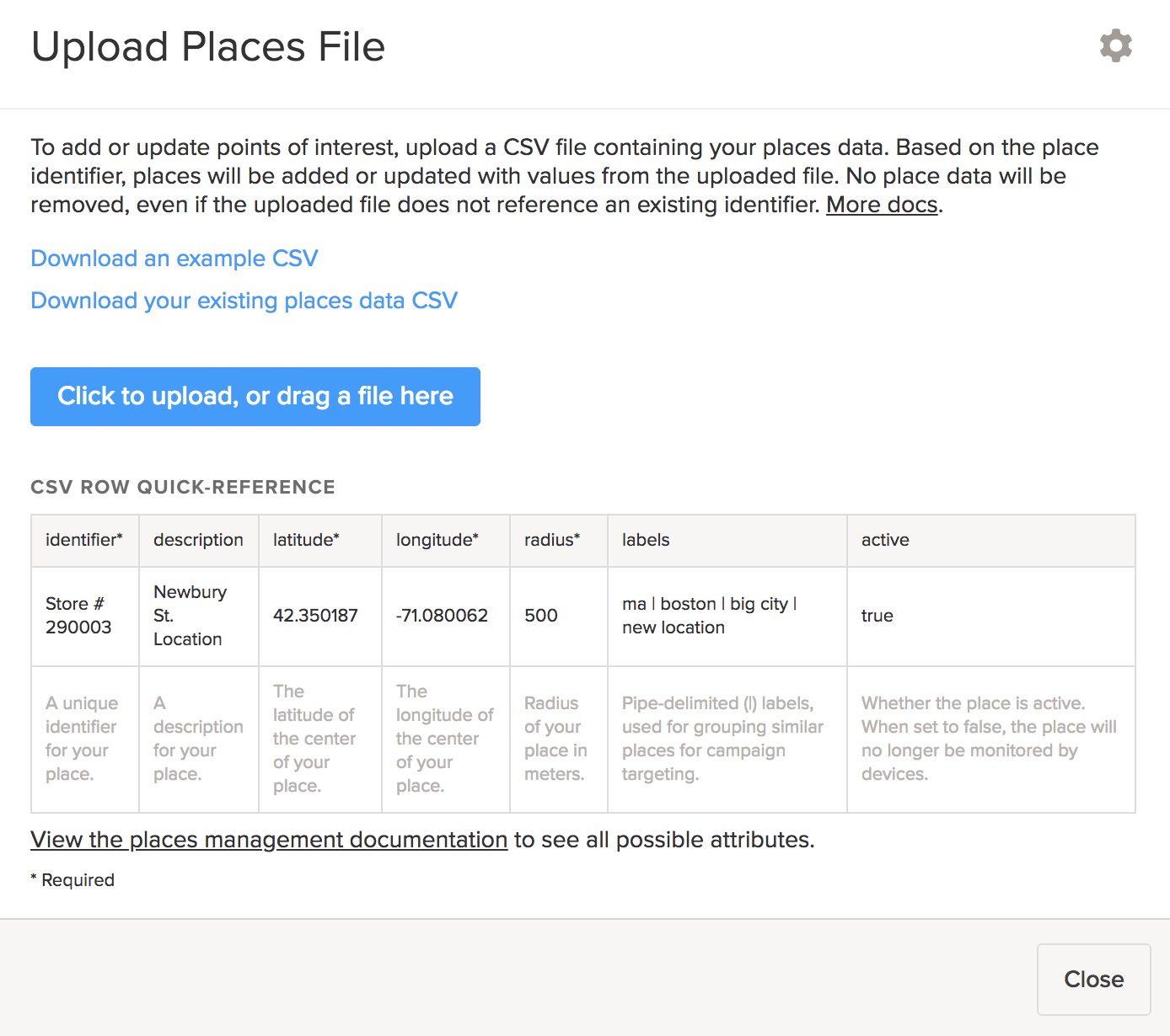 Upload places file