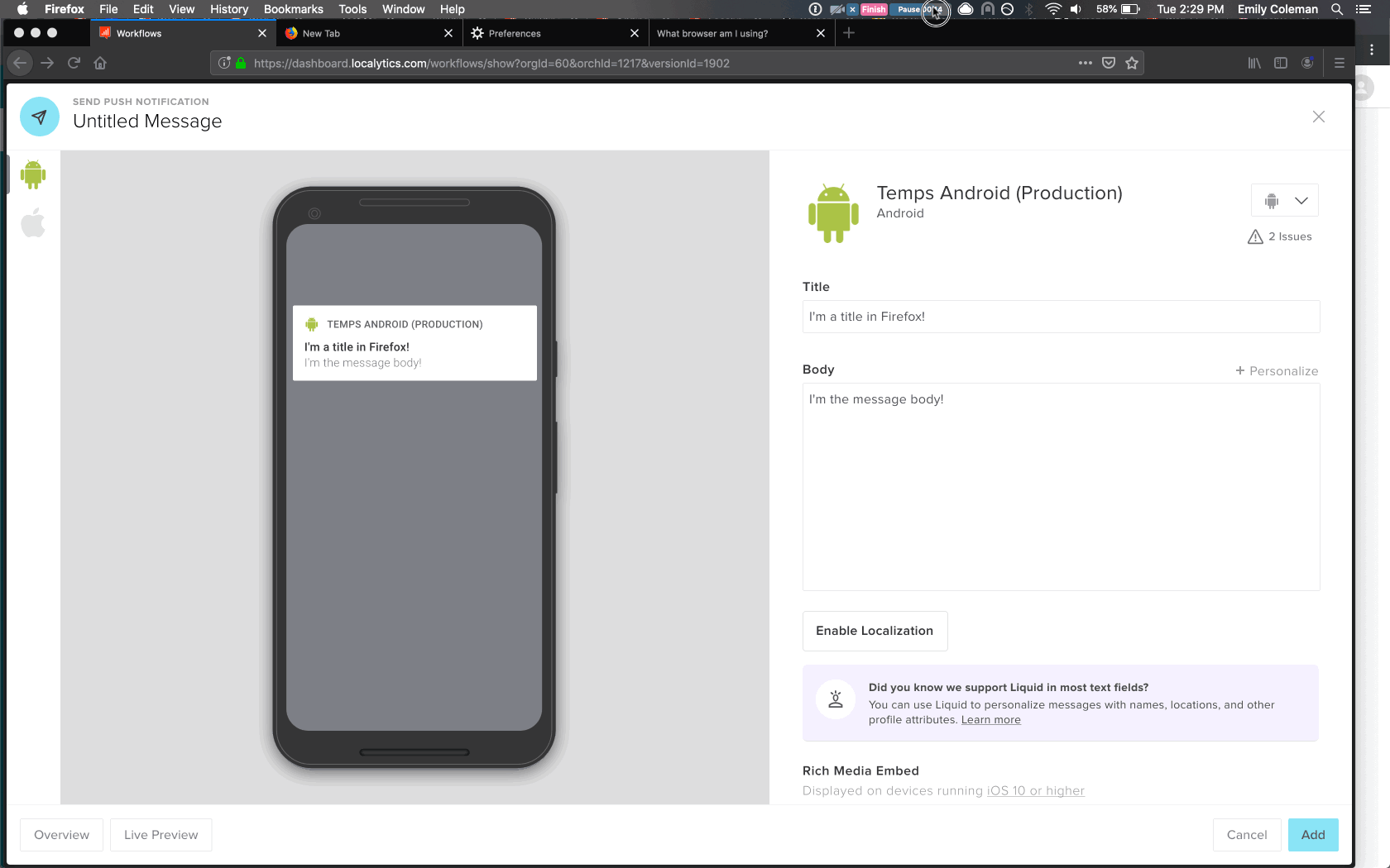 Preview push notifications