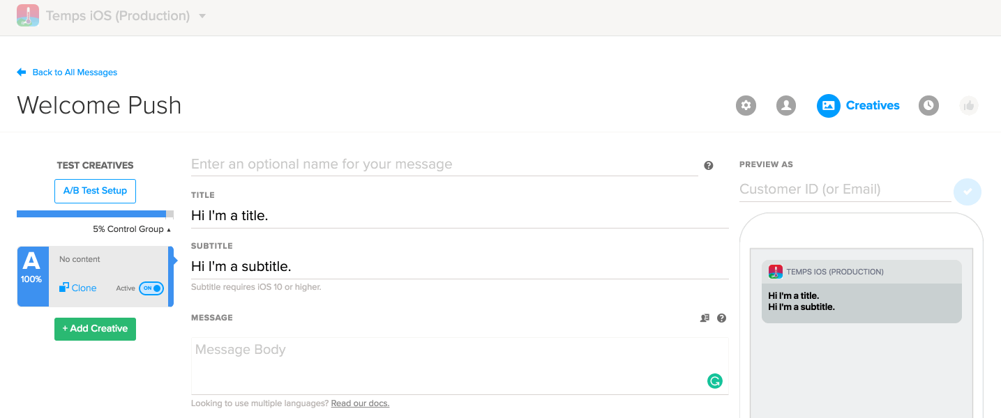 Push message body