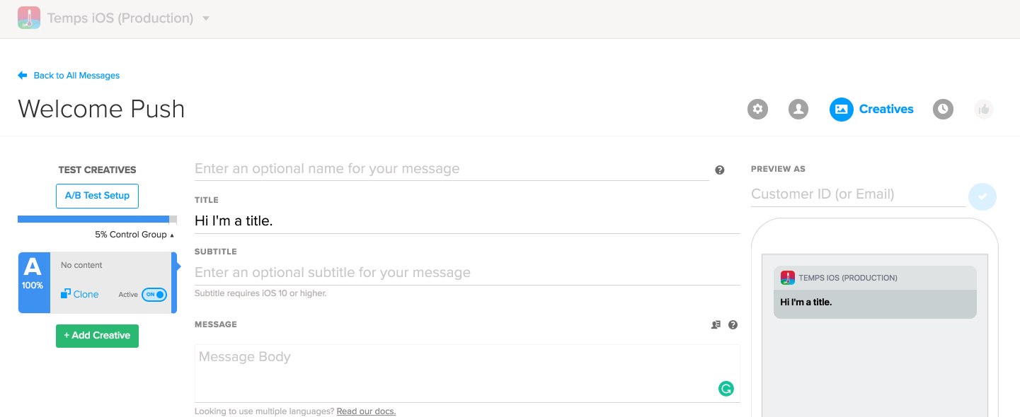 Push message subtitle