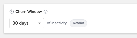 Churn Window selector set to 30 days of inactivity