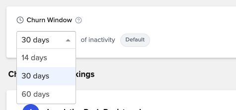 Churn Window dropdown showing 14, 30, and 60 day options
