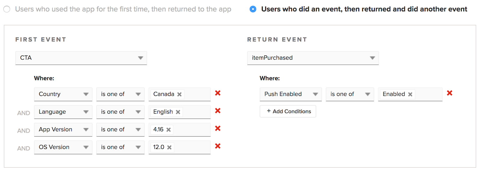 Retention event filters