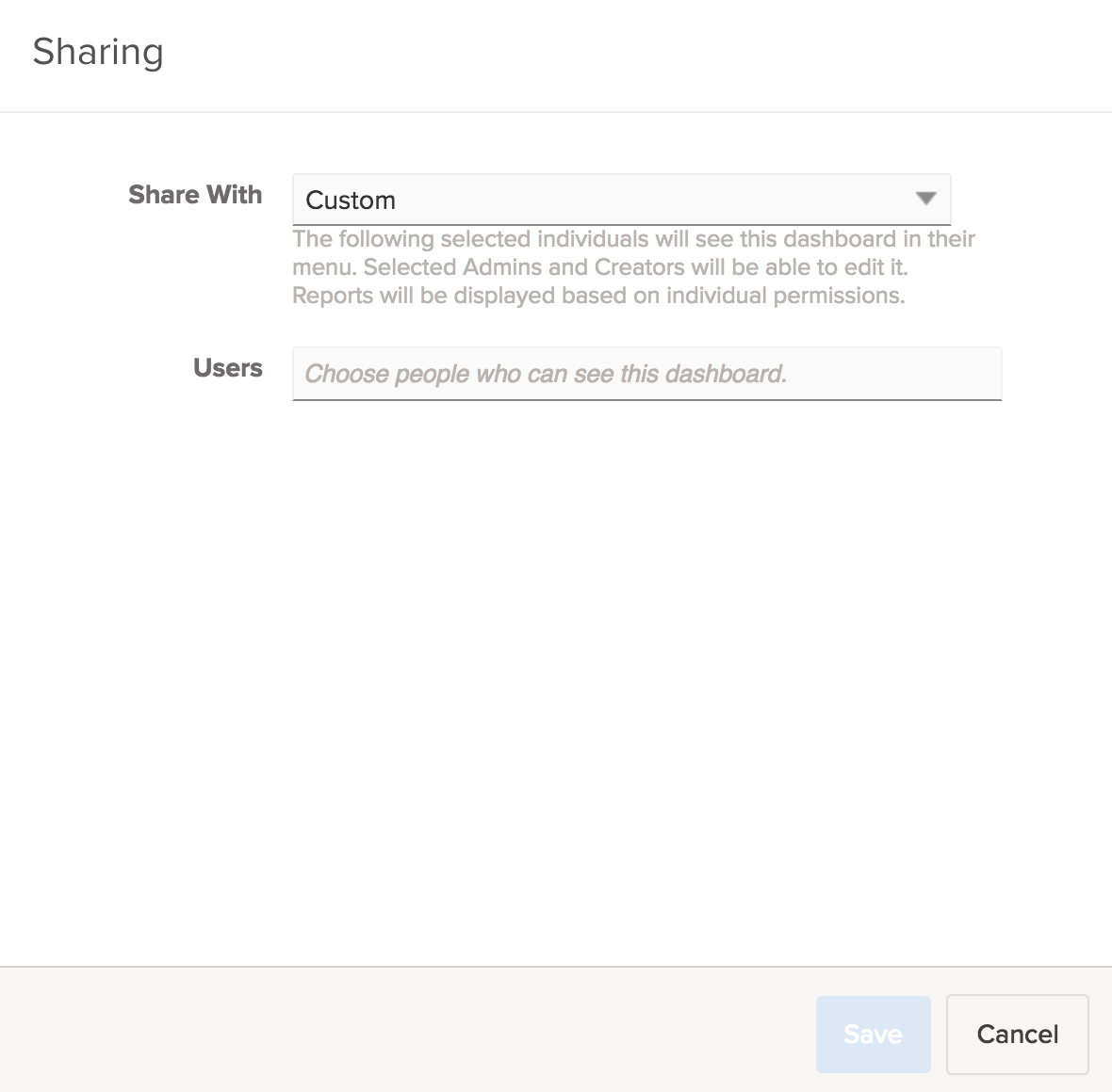 Share custom dashboard