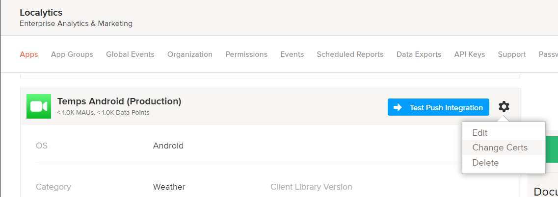 screenshot of Localytics push test