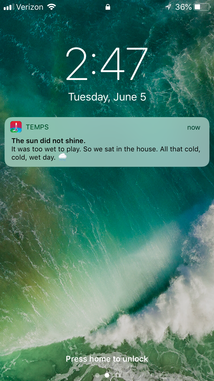 Push notification on iPhone lock screen
